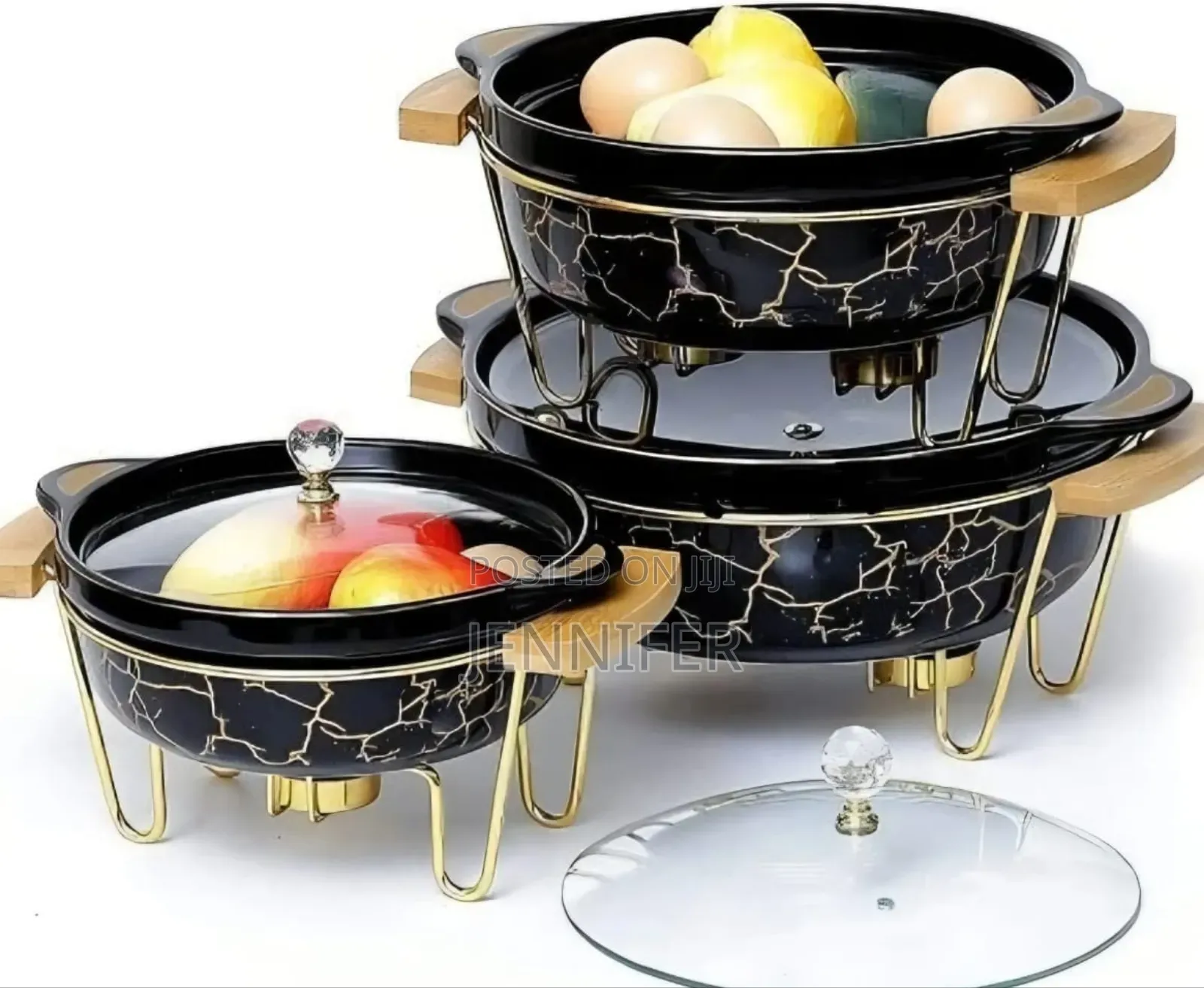 3pcs Ceramic Food Warmer Chafing Dish Casseroles for Food Service