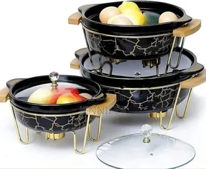 3pcs Ceramic Food Warmer Chafing Dish Casseroles for Food Service