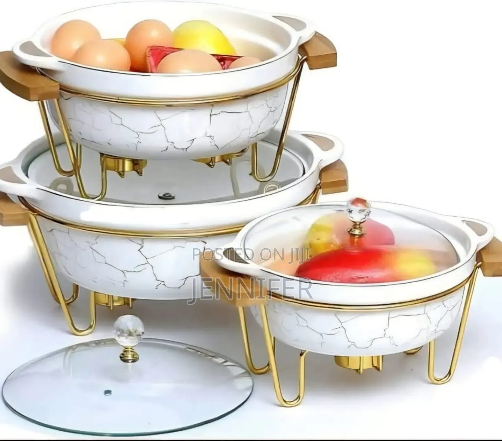3pcs Ceramic Food Warmer Chafing Dish Casseroles for Food Service