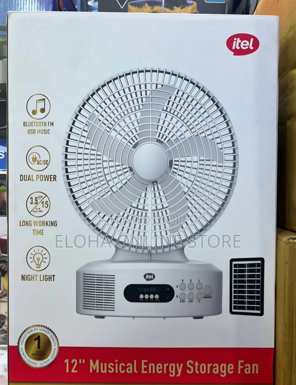 Itel 12" Musical Solar Rechargeable Fan