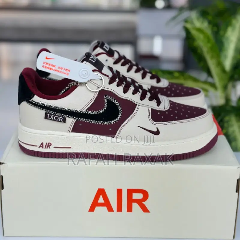 New Classic Maroon/Beige Nike Air Force 1 Low X Dior Sneakers