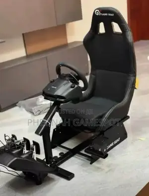 Full Set Of A Gaming Racing Wheel Cockpit. Seat And Steering Wheel