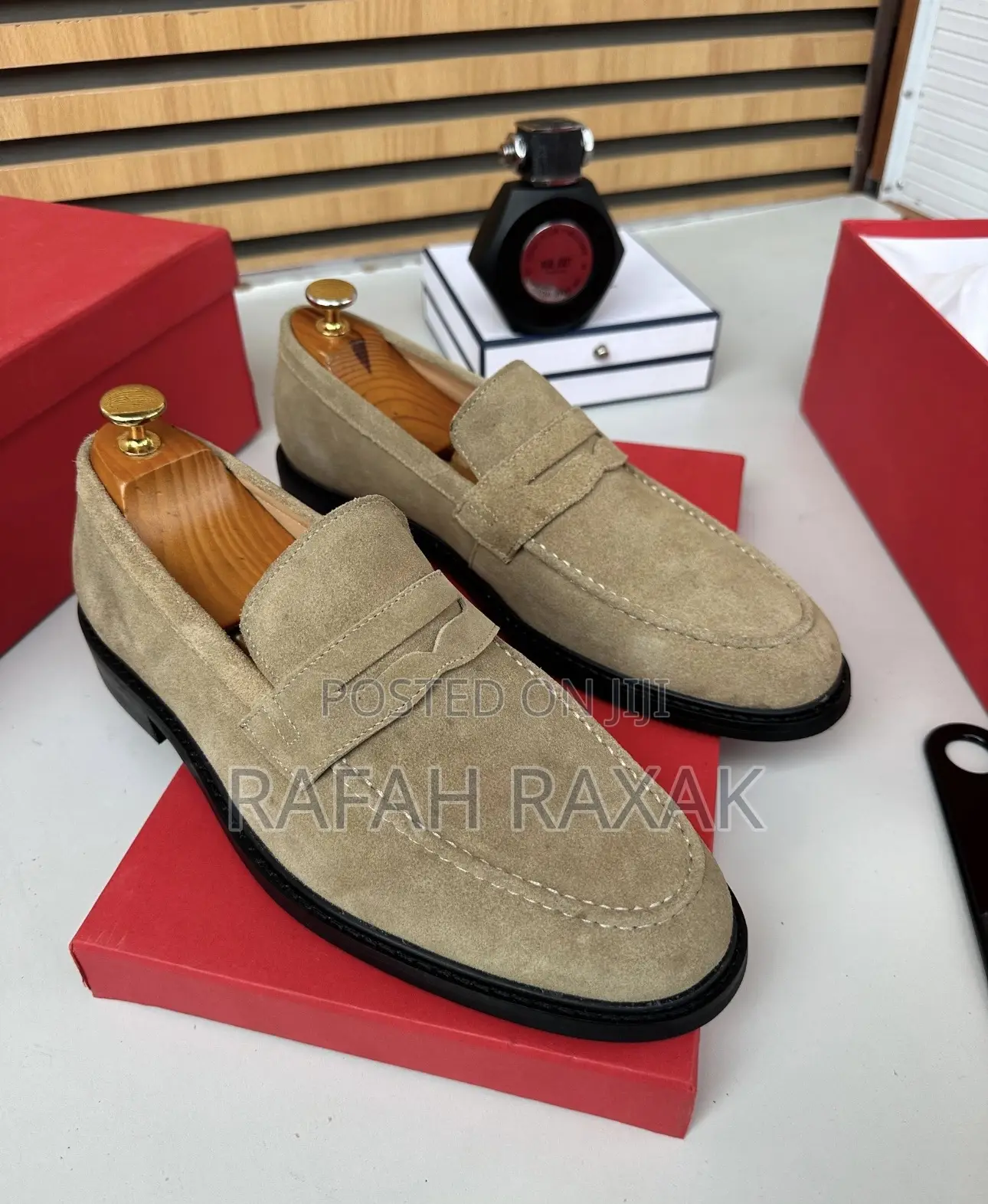 Original Men’S Khaki Clarks Suede Penny Loafers