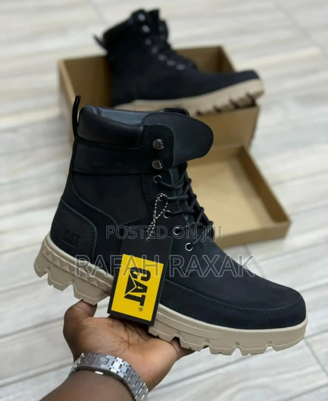 Original Men’S Black Caterpillar (Cat) Leather Ankle Boots