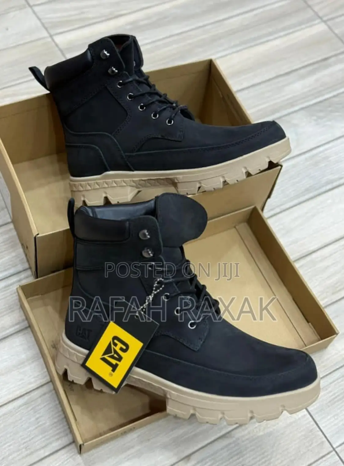Original Men’S Black Caterpillar (Cat) Leather Ankle Boots