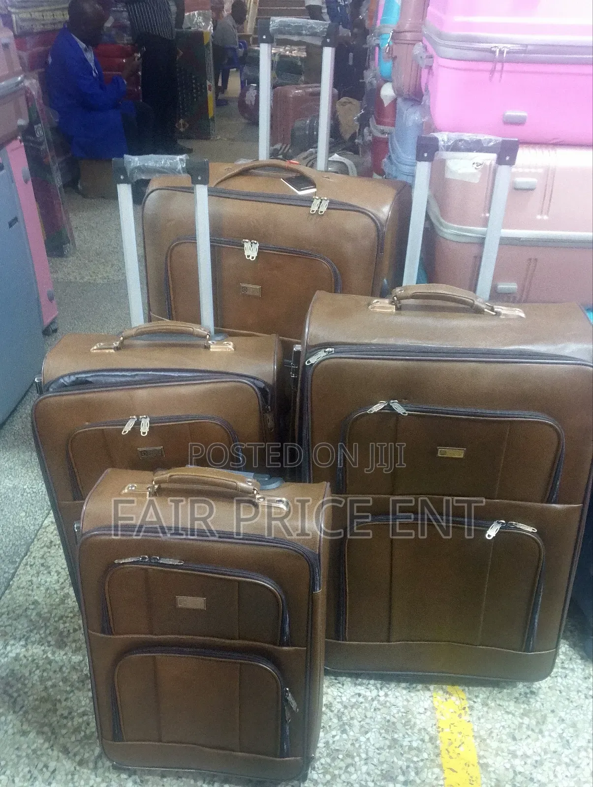 Pure Leather Original Suitcases. Full Set of 4pcs.( Brown)