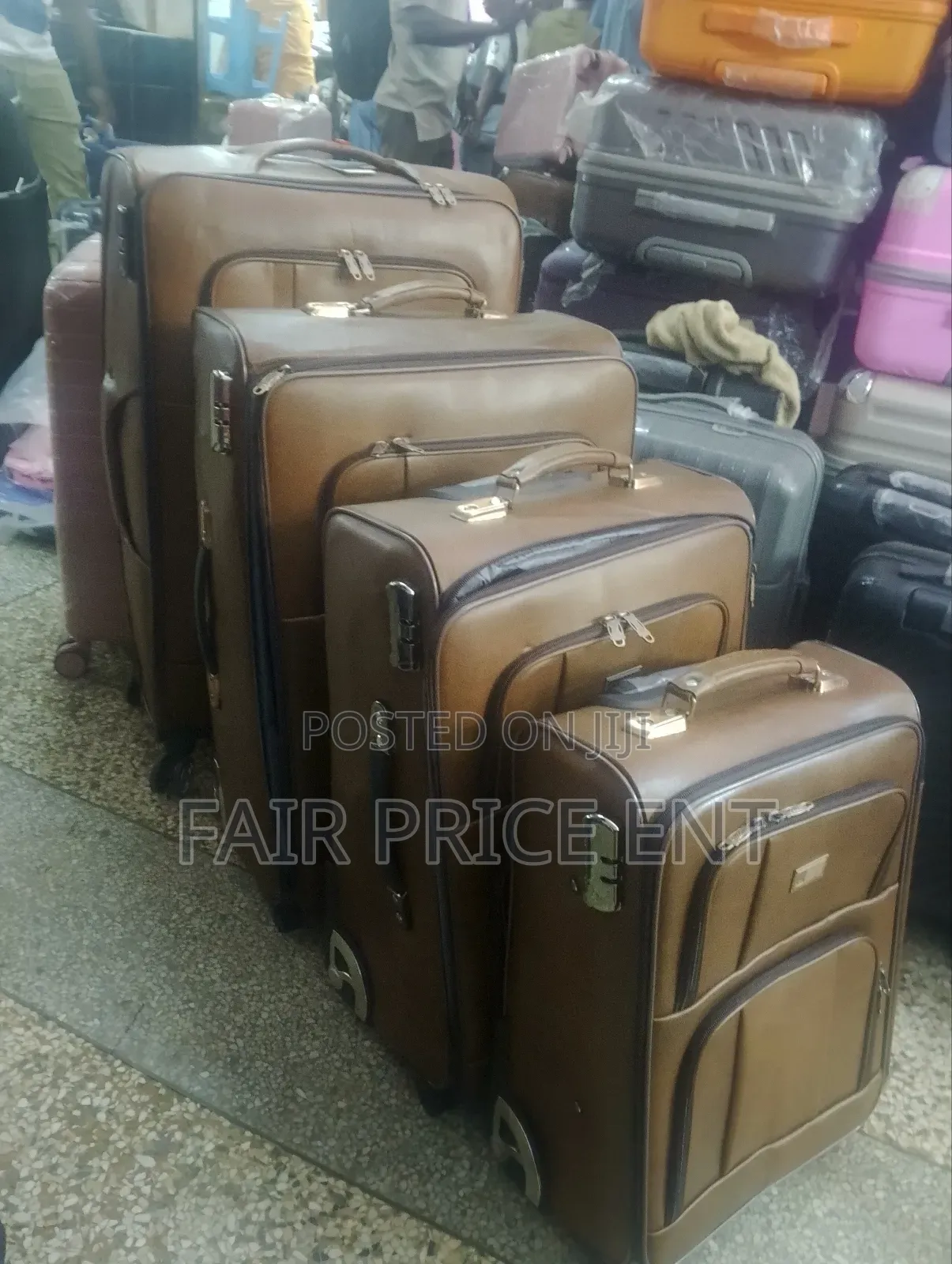 Pure Leather Original Suitcases. Full Set of 4pcs.( Brown)
