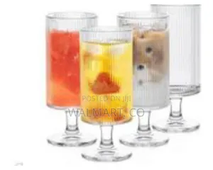 Set of 6 Fluted Stem Glasses Transparent