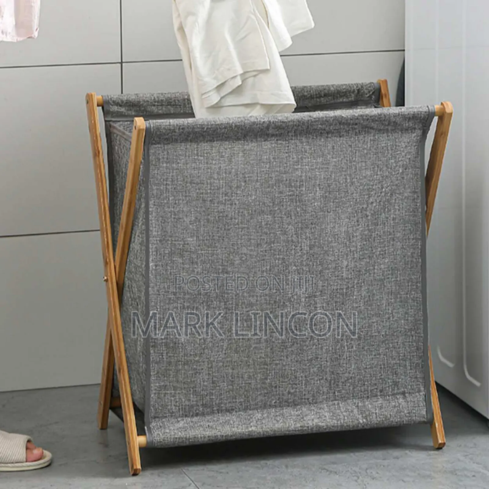 Foldable Laundry Basket With a Grey Fabric Liner