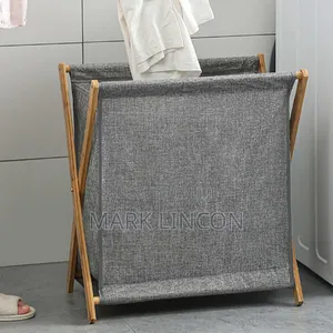 Foldable Laundry Basket With a Grey Fabric Liner