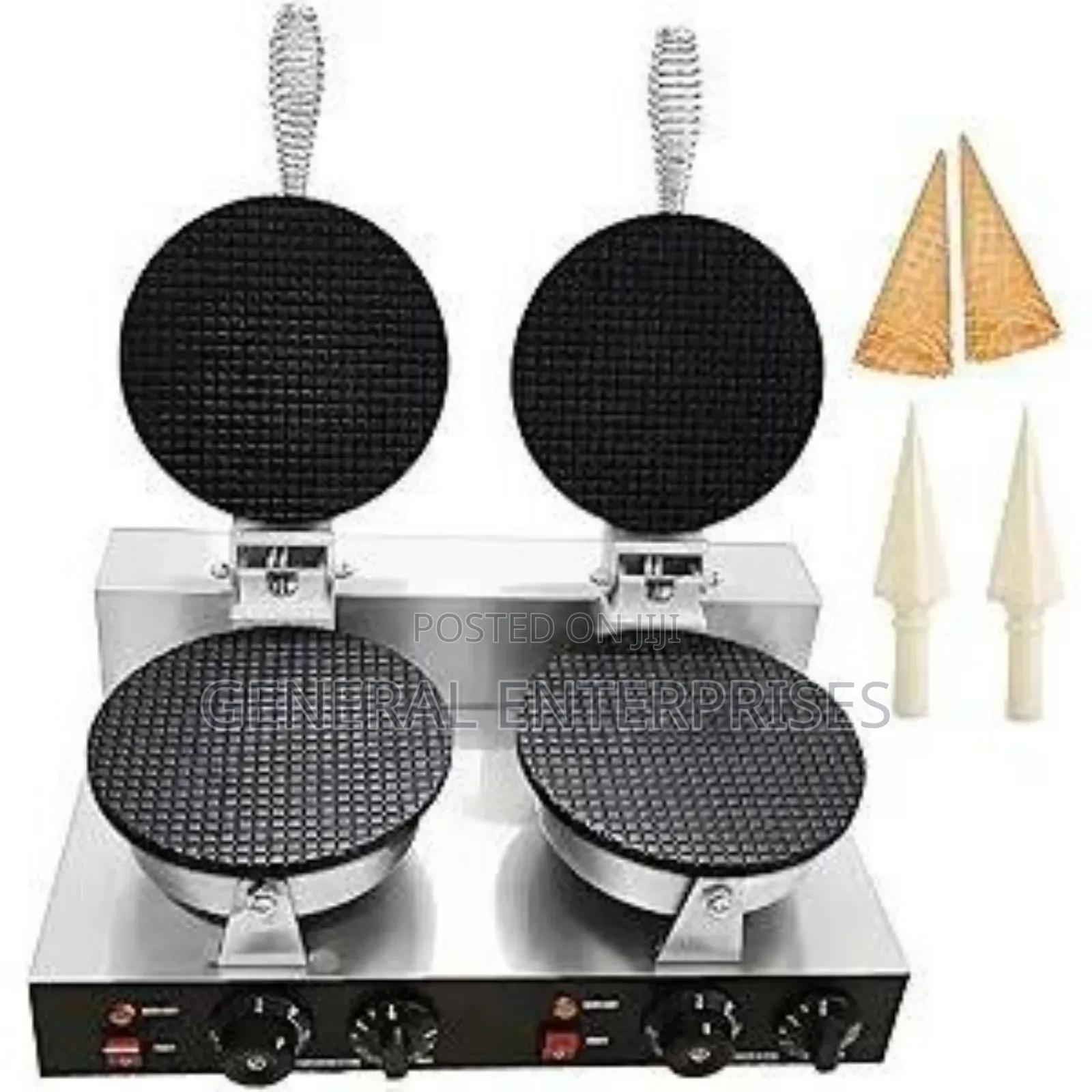 Commercial Double-Head Electric Waffle Cone Maker Machine.