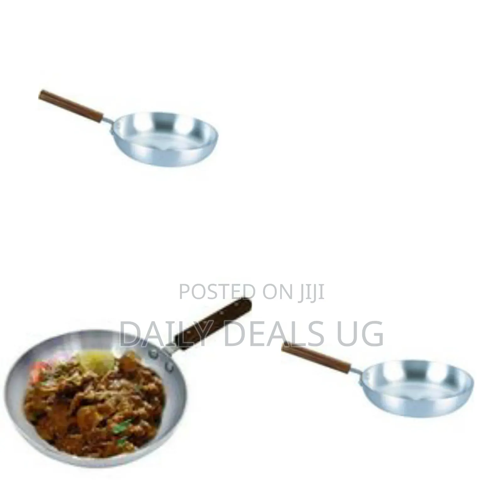 An Aluminum Frying Pan With a Wooden Handle