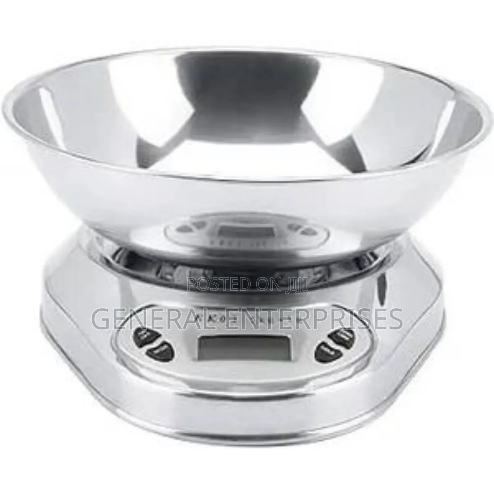 A Stainless Steel Digital Kitchen Scale With a Bowl.
