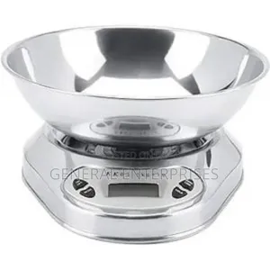 A Stainless Steel Digital Kitchen Scale With a Bowl.