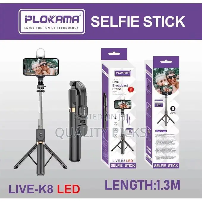 Plokama Live Led 4-in-1 Selfie Stick Wireless Tripod