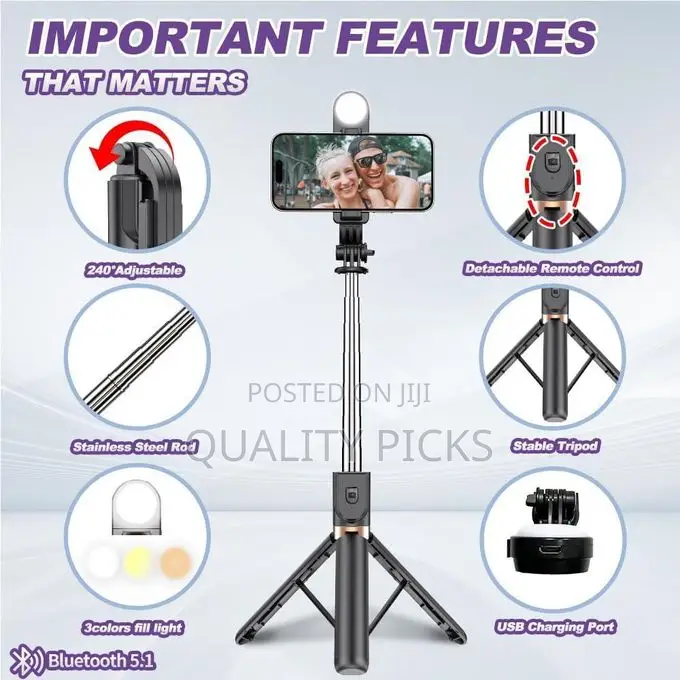 Plokama Live Led 4-in-1 Selfie Stick Wireless Tripod