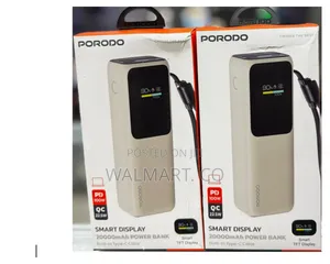 Porodo Smart Display 20000mah Powerbank With Built in Type C Cable