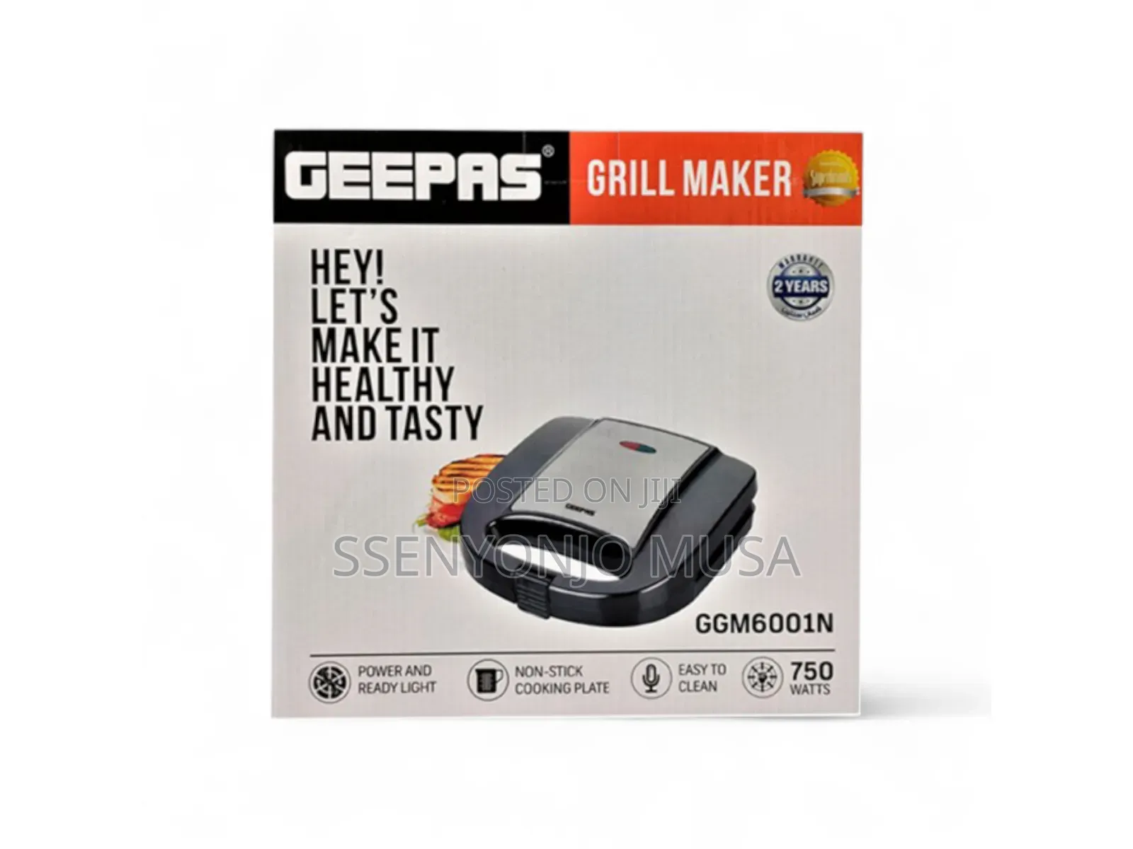 Geepas Portable 2 Slice Grill Maker Ggm6001 | 750w Non-Stick