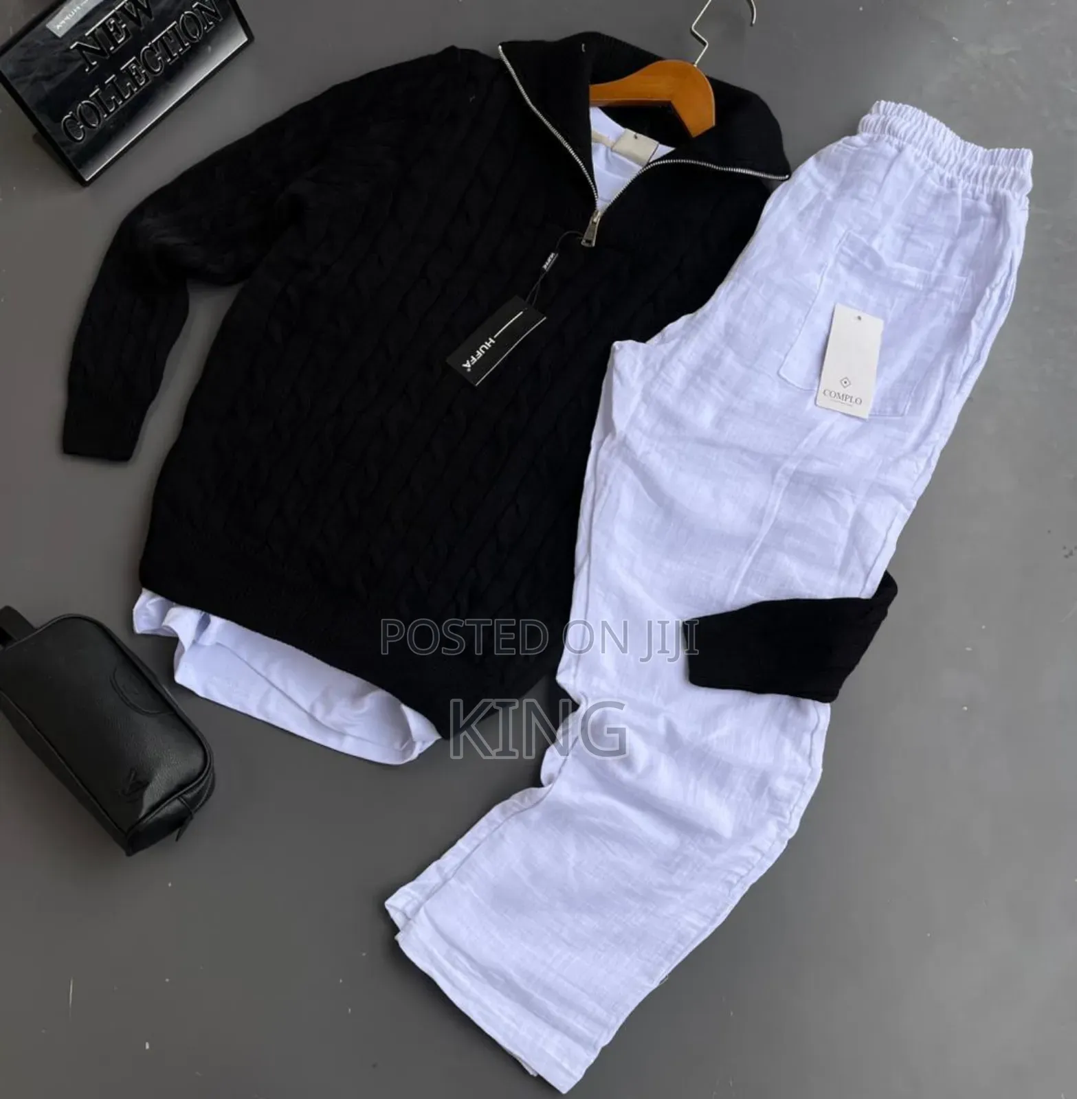 Black Quarter Zip. Whot Linen Pants