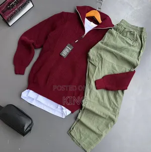 Men's Outfit Knit Quarter-Zip Sweater and Linen Pants