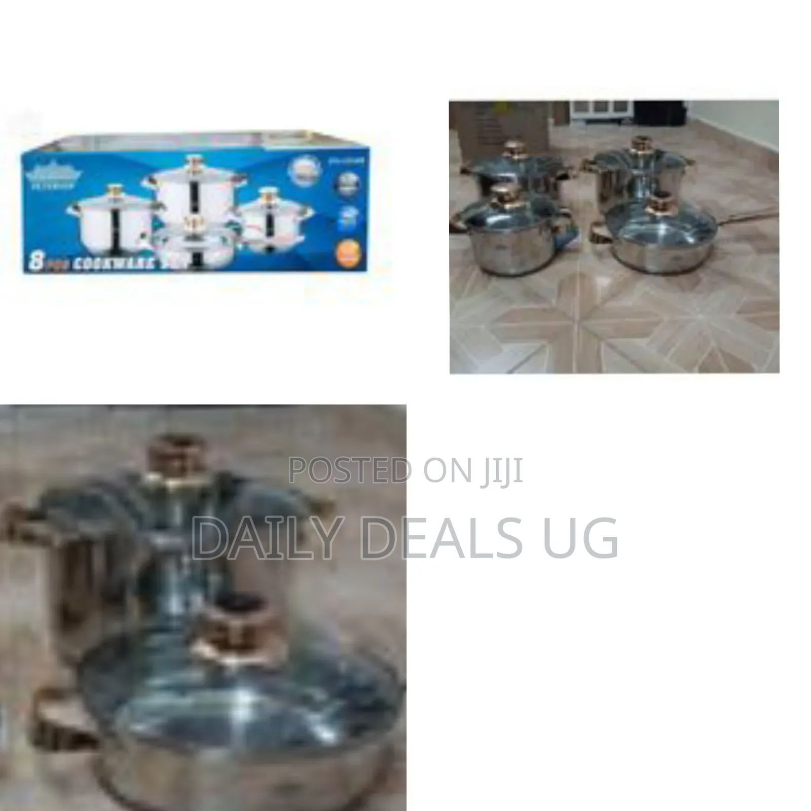 Set of Stainless Steel Cookware, Likely an 8-Piece