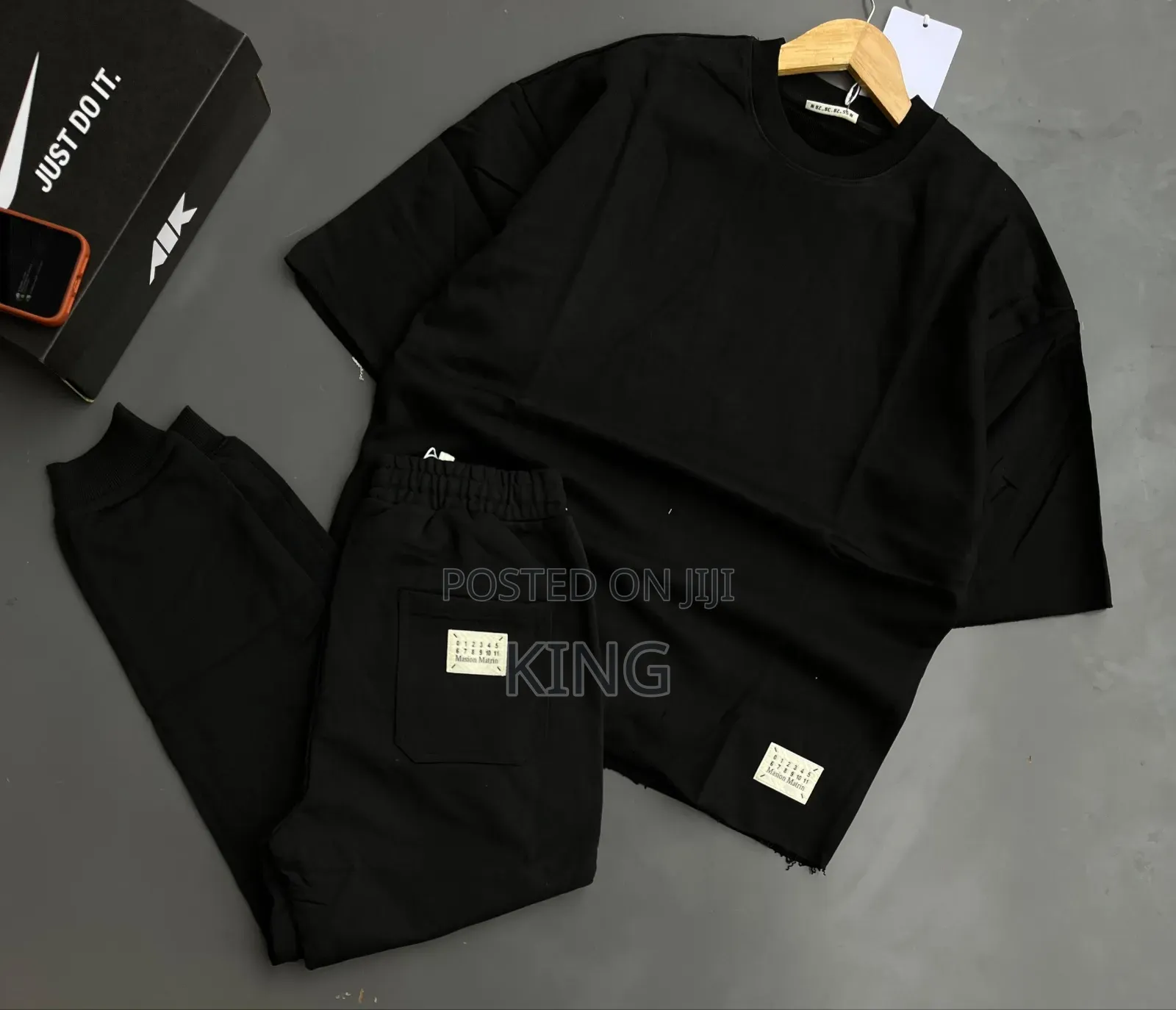 White Men's Waffle Knit T-Shirt and Pants Set.