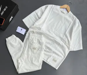 White Men's Waffle Knit T-Shirt and Pants Set.