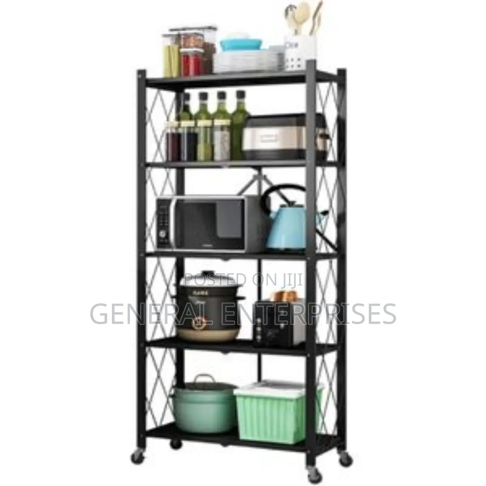 Heavy-Duty, 5-Tier Metal Storage Shelf With Wheels.