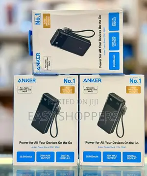 Anker 30w Power Bank 20000mah Portable Charger Built-in Usb-C Cable