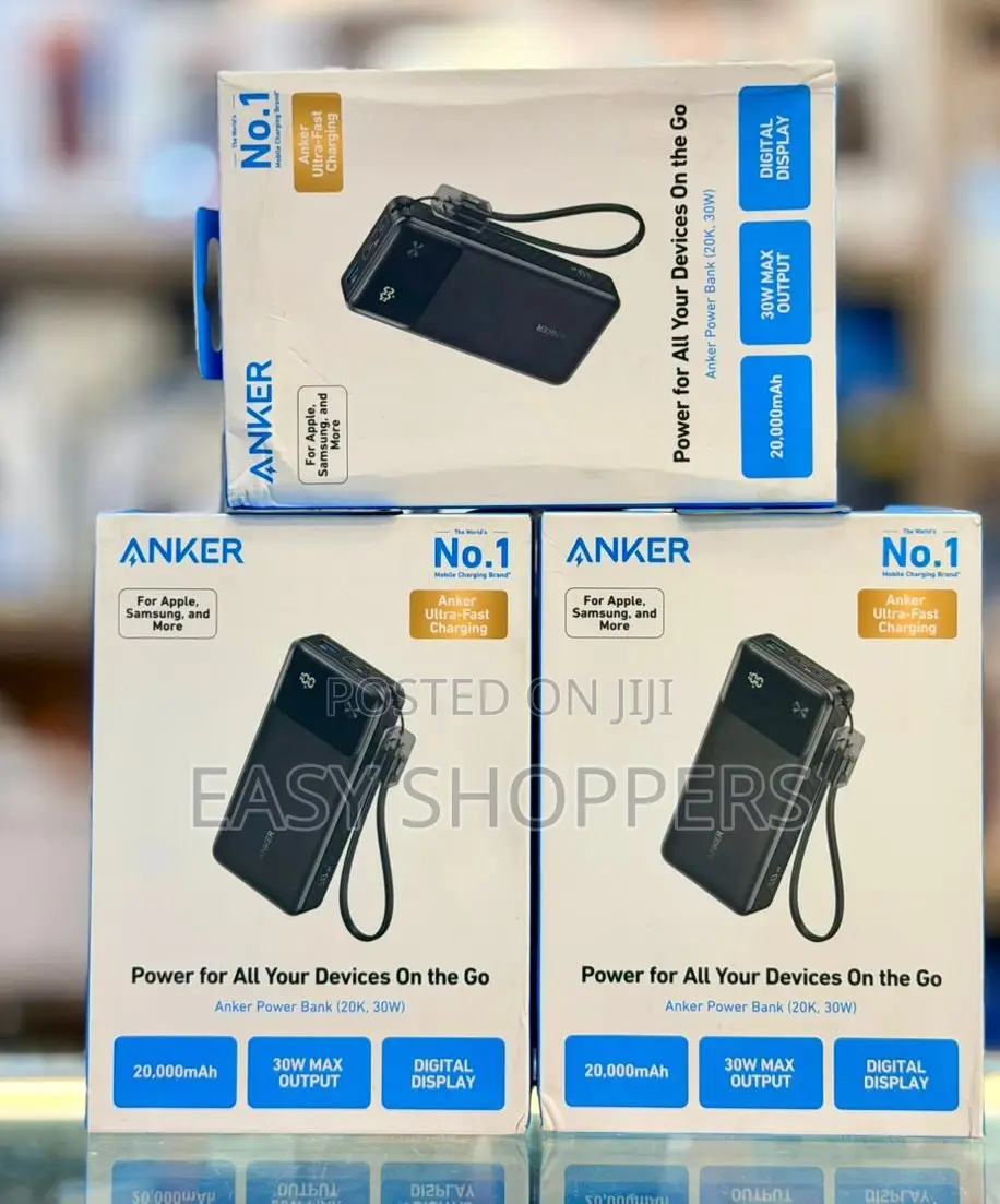 Anker 30w Power Bank 20000mah Portable Charger Built-in Usb-C Cable