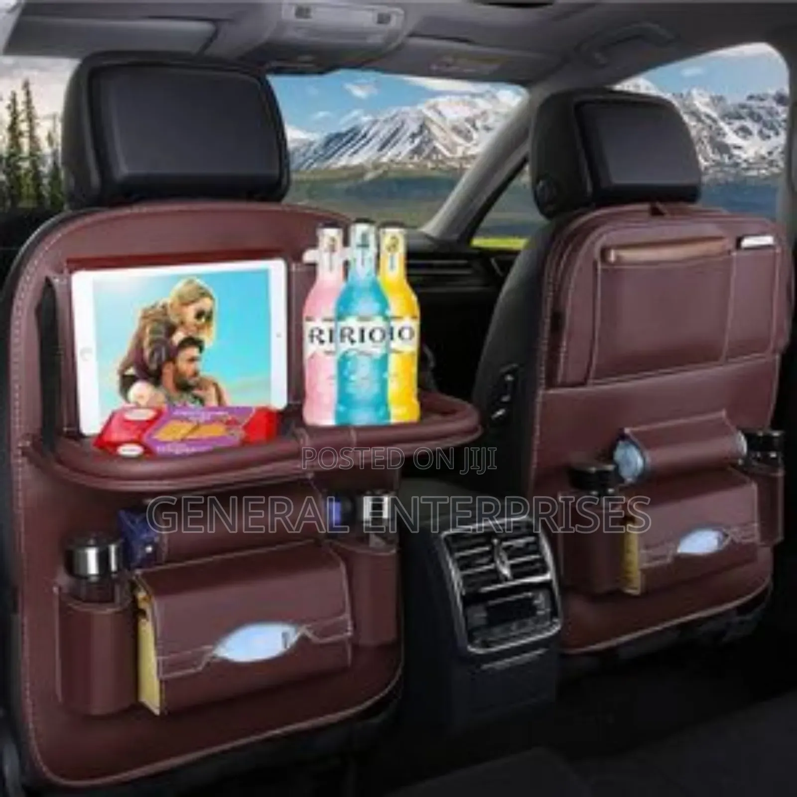 Pu Leather Car Backseat Organizer With a Foldable Table Tray.