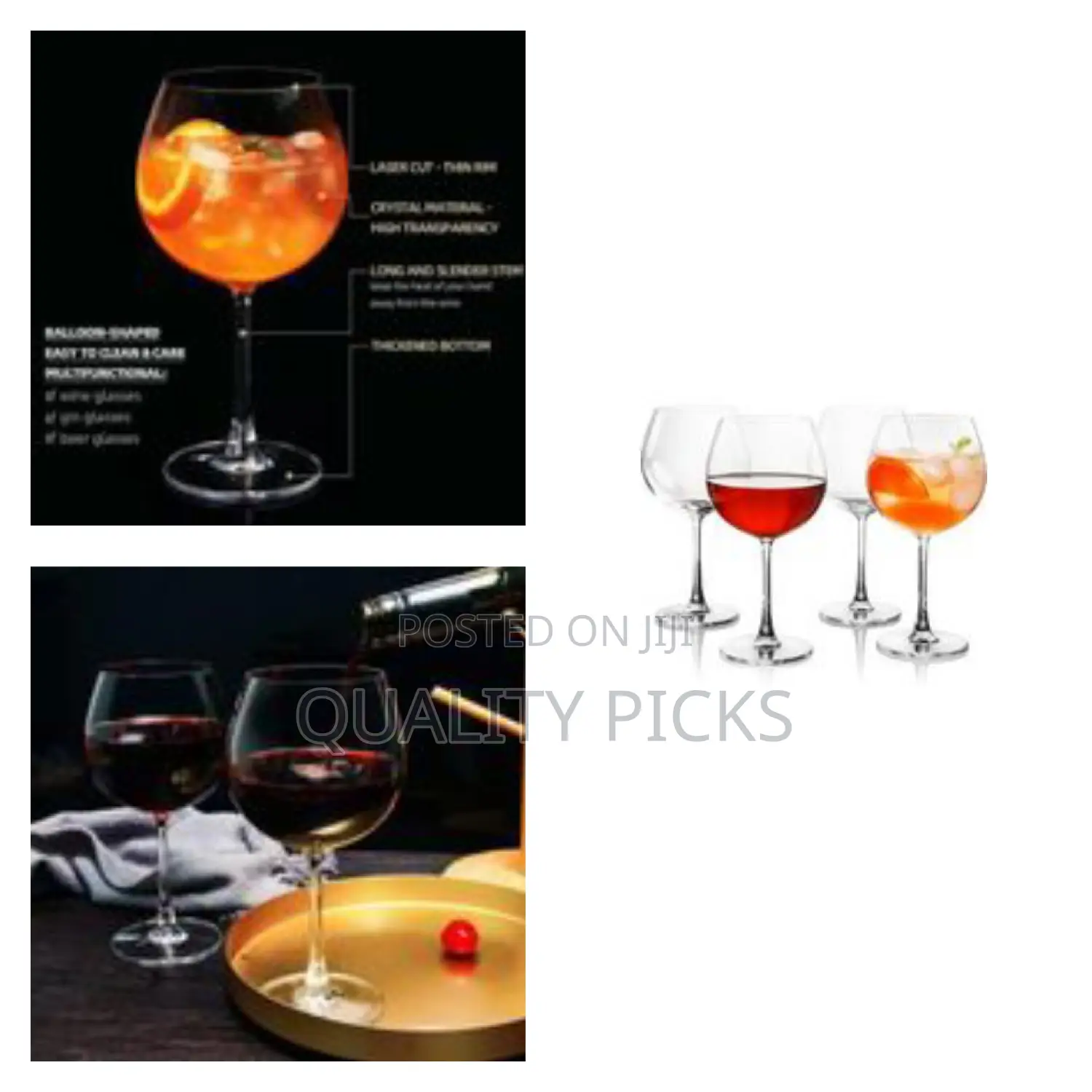 6 Pieces of Crystal Stem Balloon Cocktail Red Wine Glasses