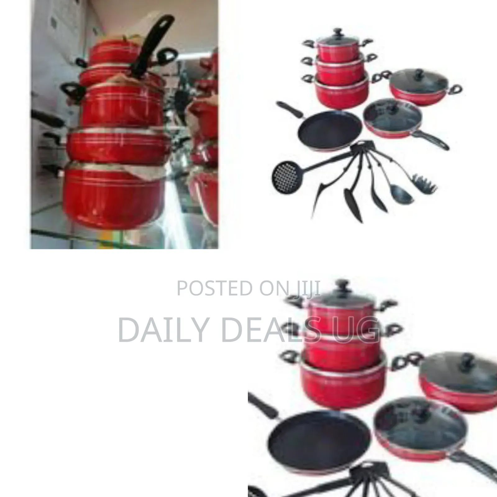 Non-Stick Cookware Set With Ladles and Frying Pans in Red