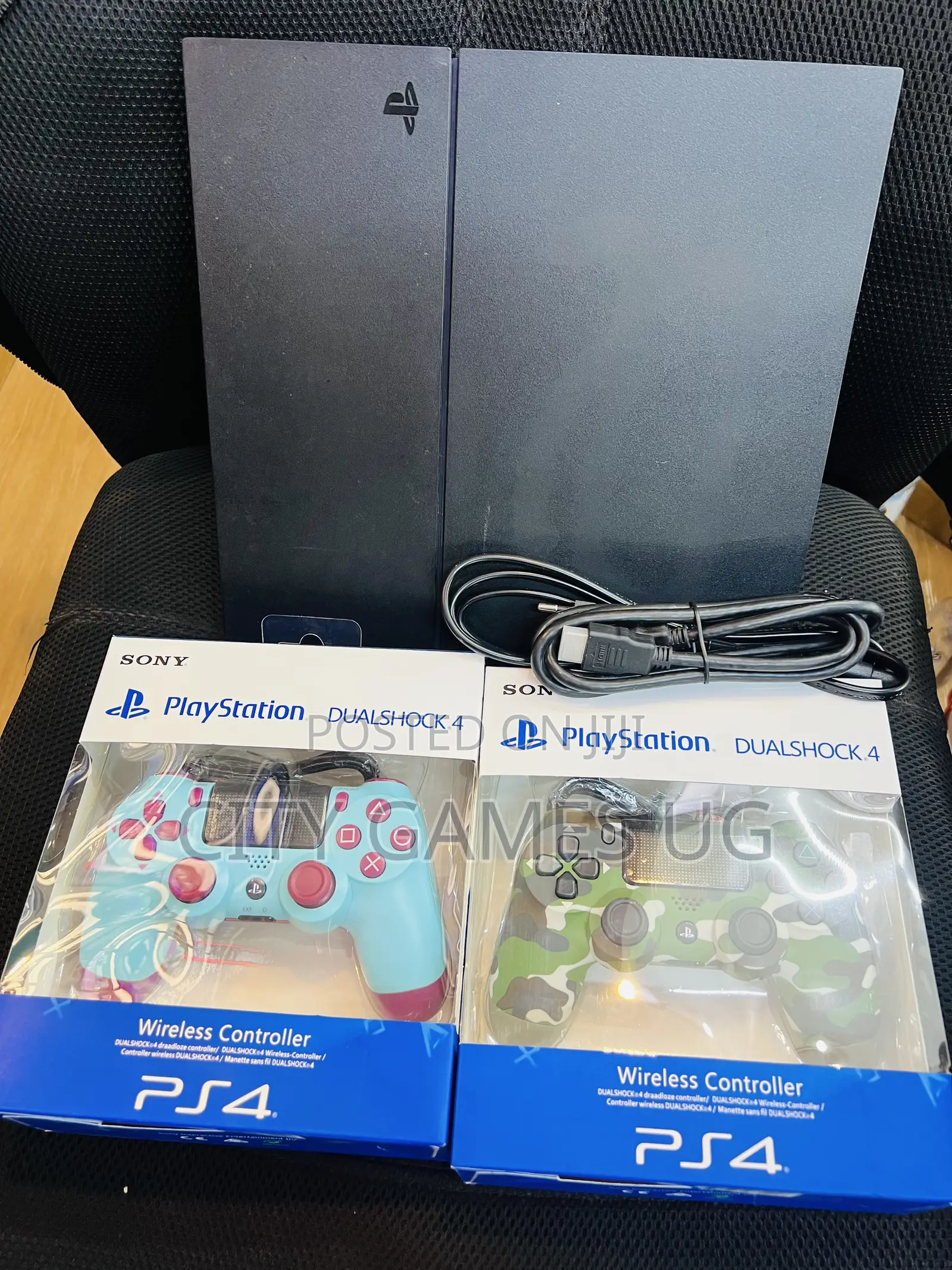 Sony Playstation 4 Black Console With Controllers and Cables