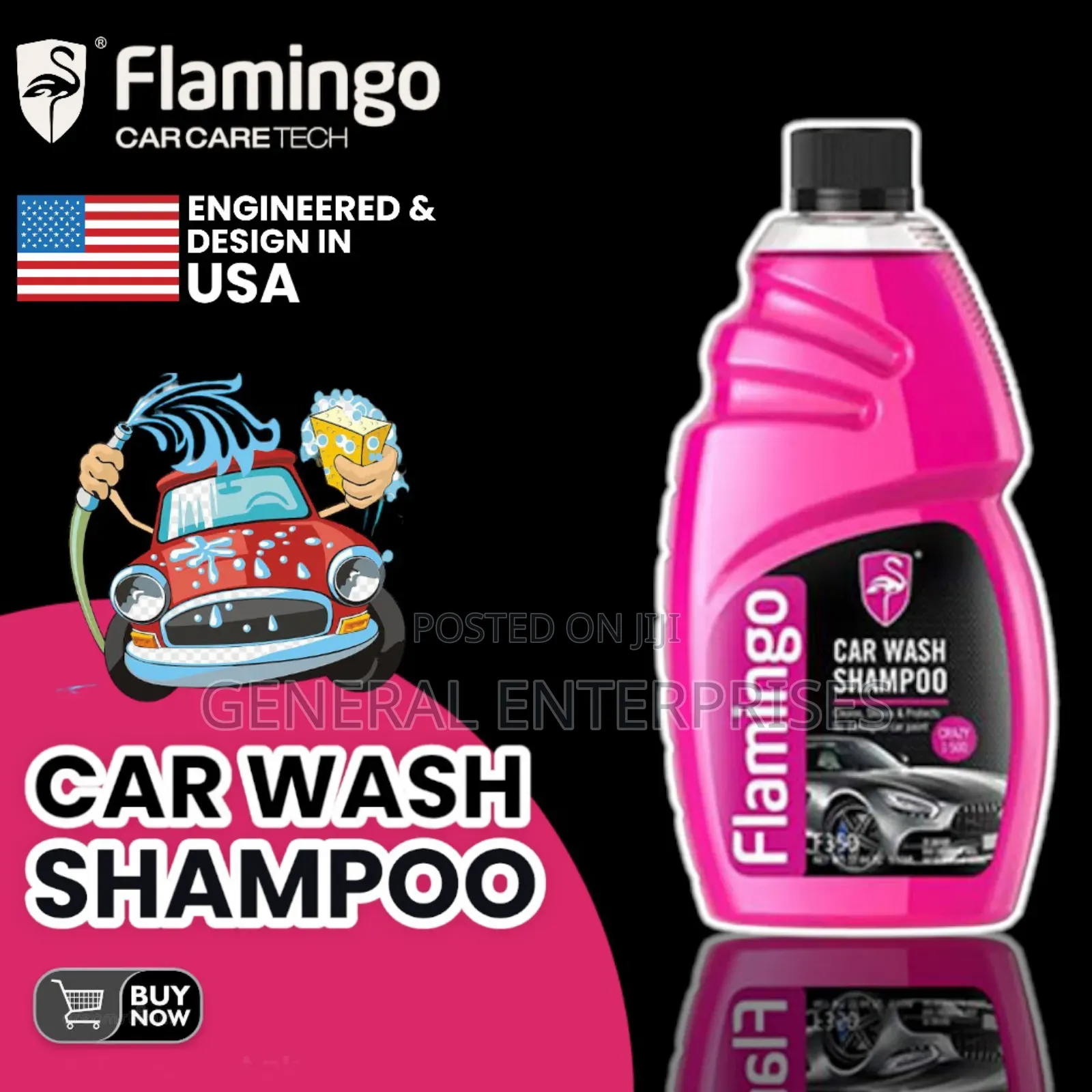 Bottle of Flamingo Car Wash Shampoo.
