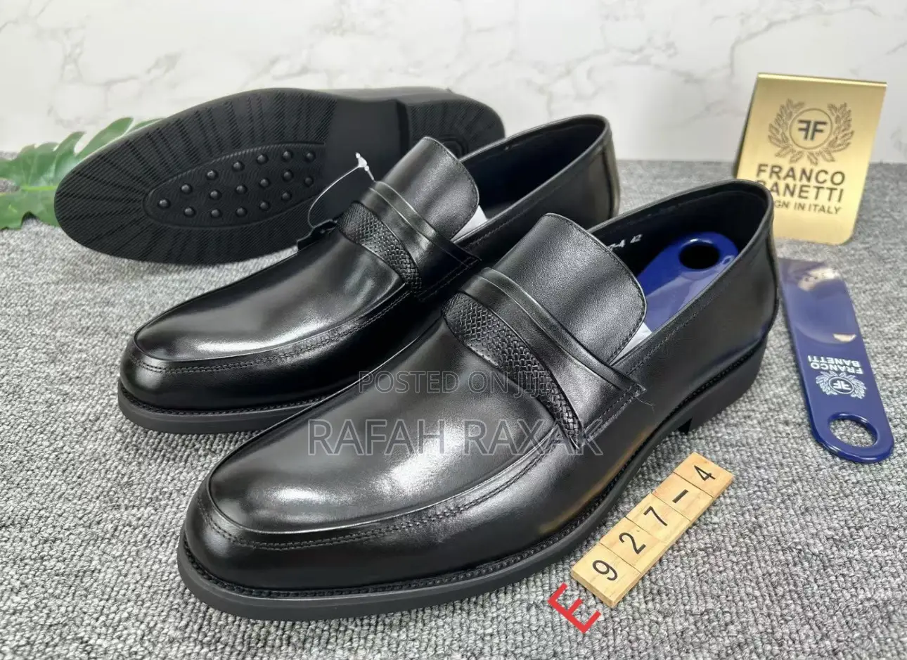 Men’S Black Franco Banetti Penny Leather Loafers