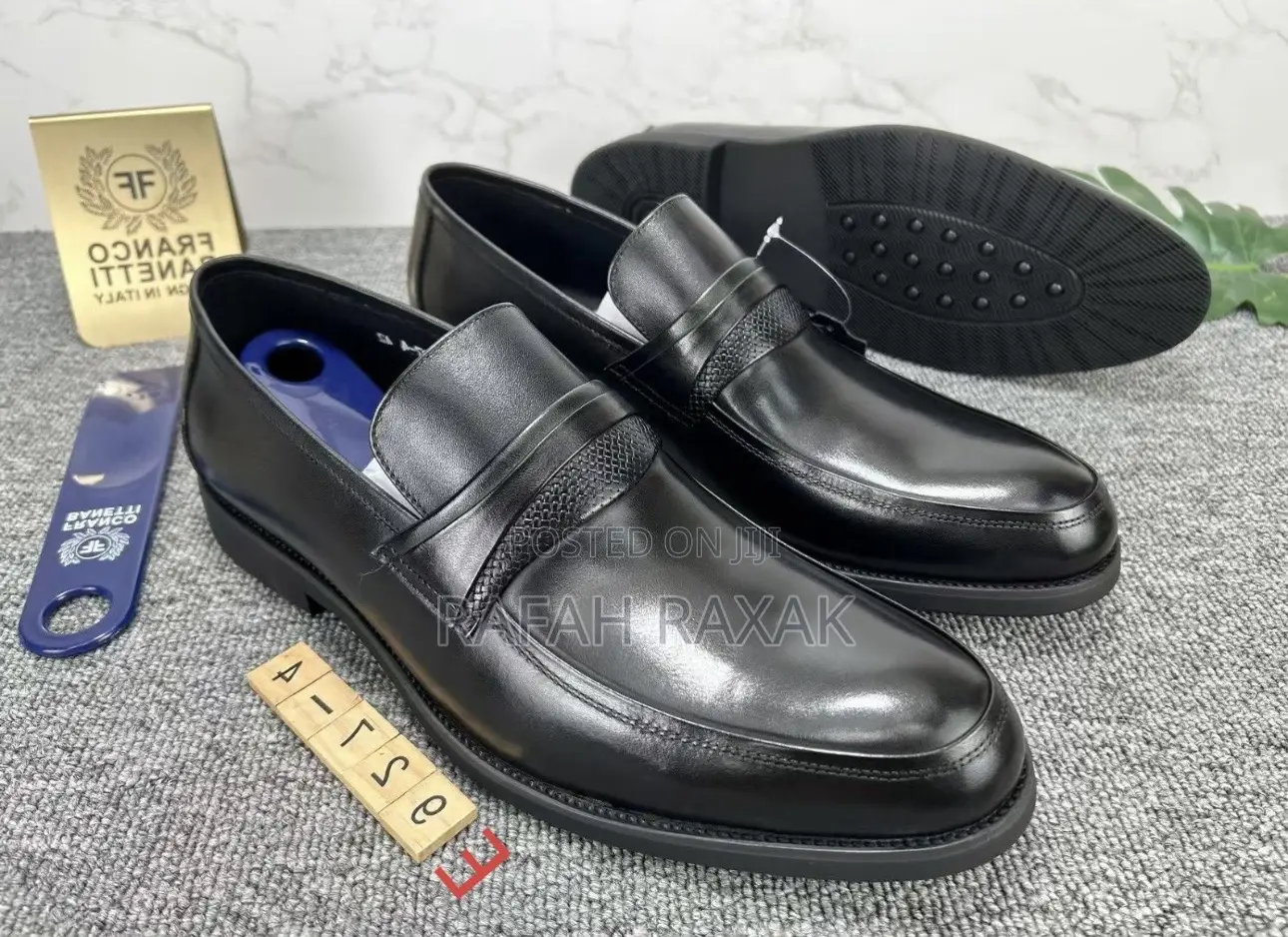 Men’S Black Franco Banetti Penny Leather Loafers