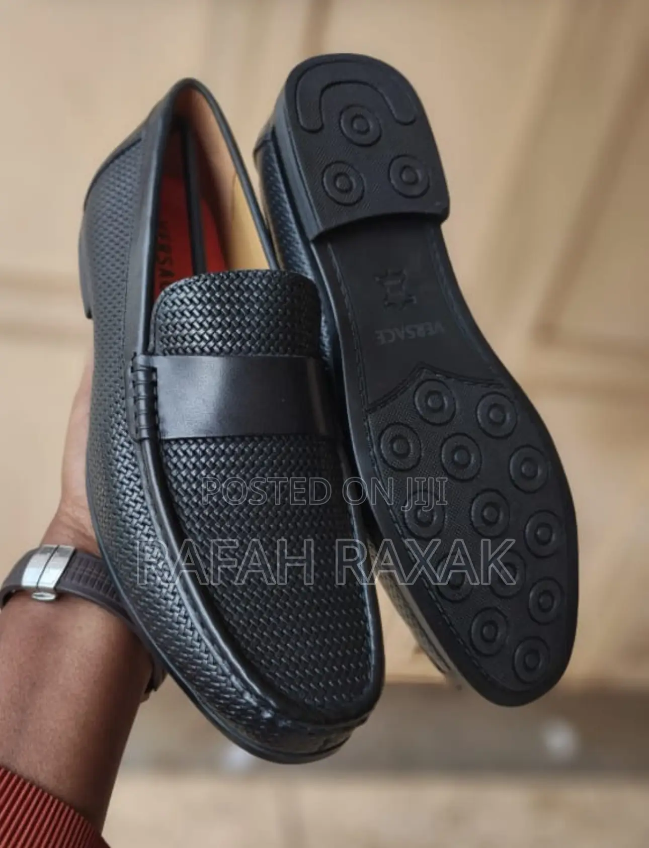 Original Men’S Black Versace Slip-on Leather Loafers