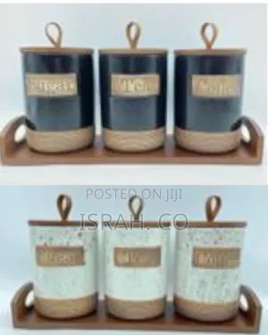3 Piece Ceramic Canister Set for Spice Tea Coffee Sugar