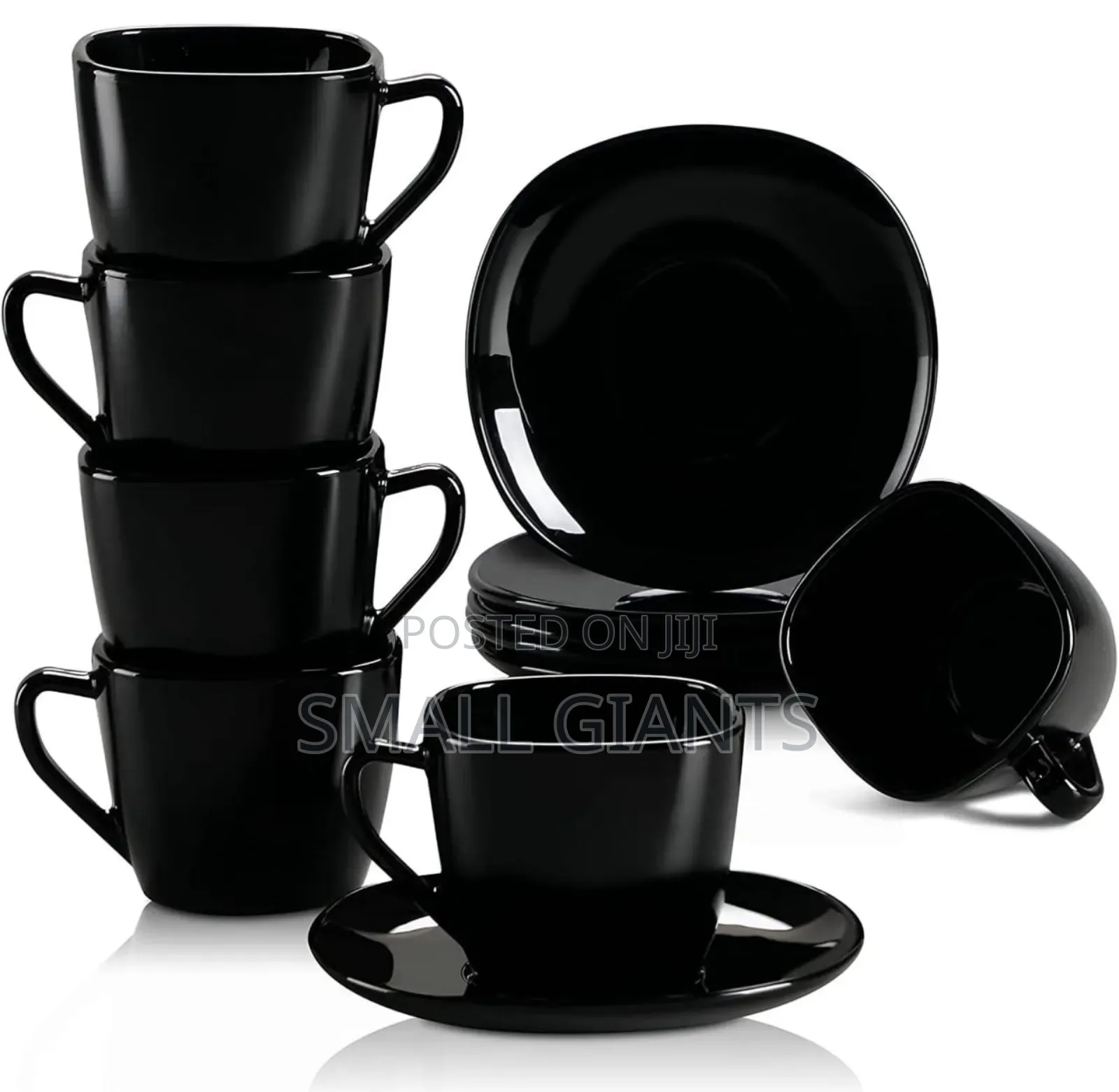12- Piece Black Opal Glass Coffee Cup and Saucer Set