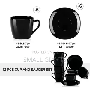 12- Piece Black Opal Glass Coffee Cup and Saucer Set