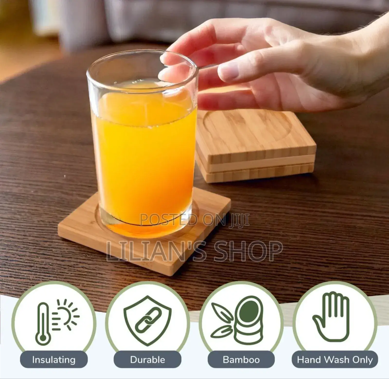 12pcs Premium Natural Wood Bamboo Tabletop Coasters