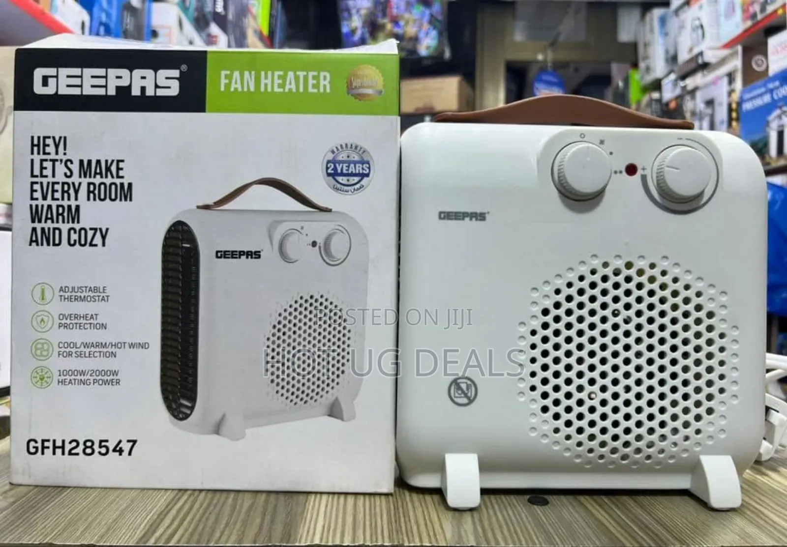 Geepas Portable Fan Heater Thermostat 2 Heat Option-white