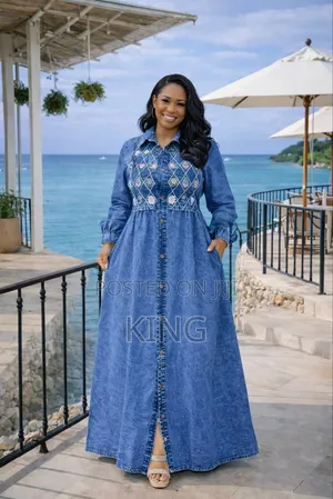 Women's Long-Sleeve Denim Maxi Dress