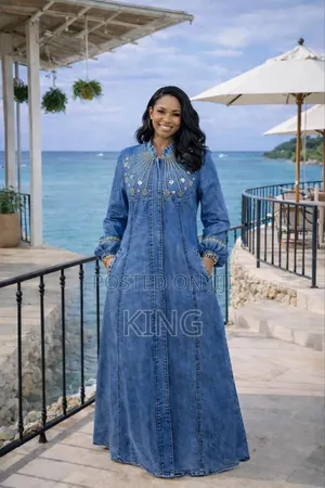 Women's Long-Sleeve Denim Maxi Dress