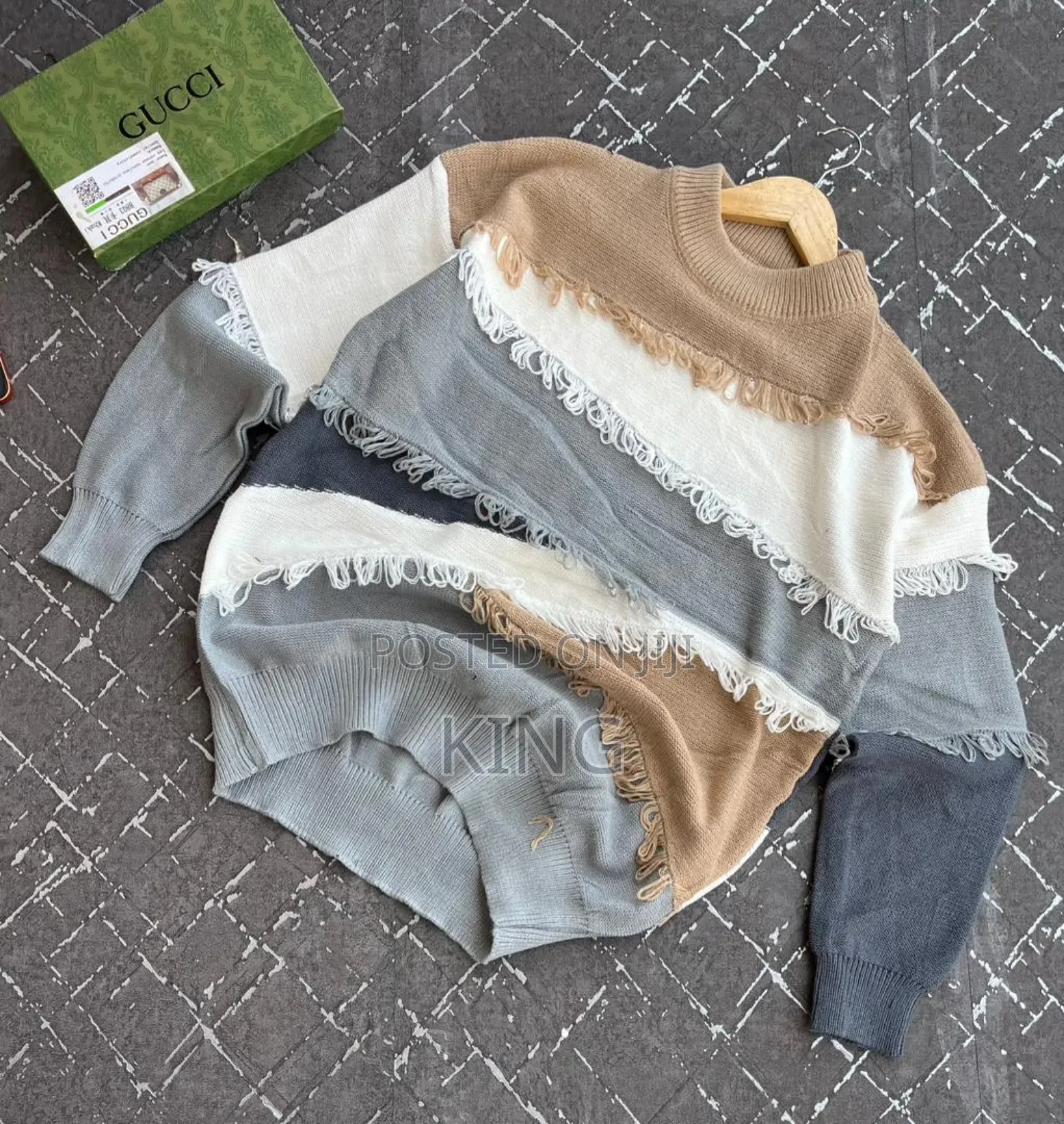 Block Frayed Knitted Pullover Sweater.