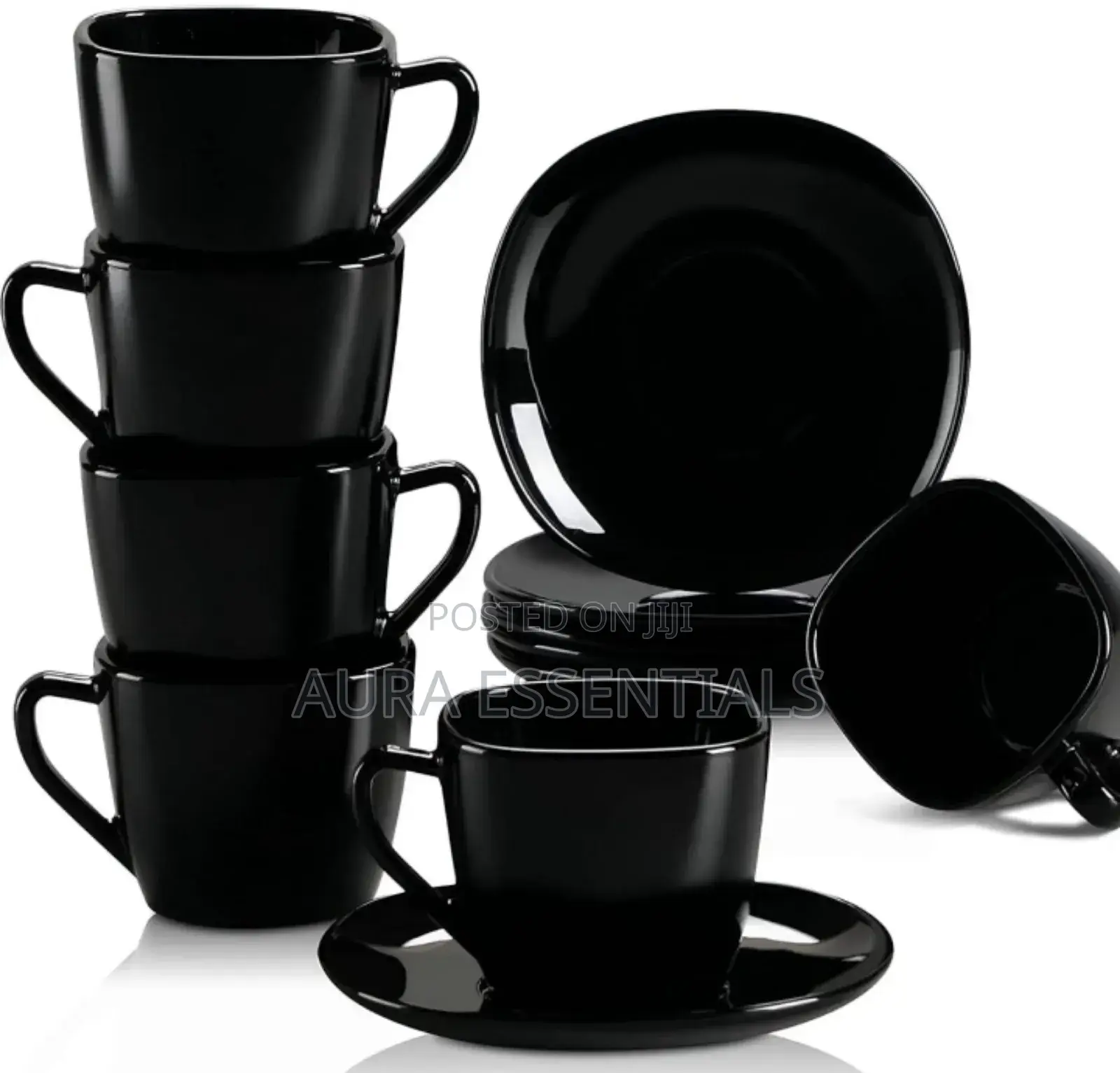12- Piece Black Opal Glass Coffee Cup and Saucer Set