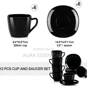 12- Piece Black Opal Glass Coffee Cup and Saucer Set