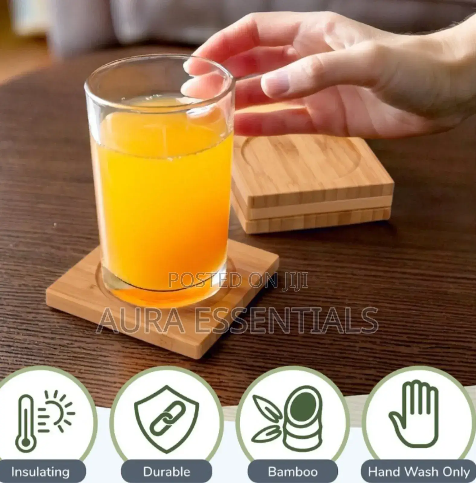12pcs Premium Natural Wood Bamboo Tabletop Coasters