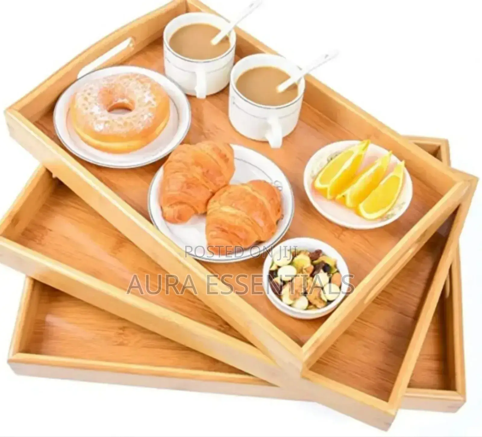 3pcs Rectangular Bamboo Serving Trays
